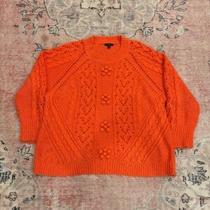 J Crew Orange Sweater Sz 2X Cotton Blend Cable Knit Classic Crewneck Holiday